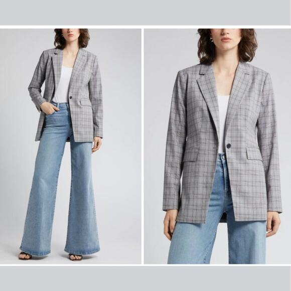 Nordstrom British Plaid Blazer Gray Size XS NWOT $179 MSRP - Picture 1 of 8